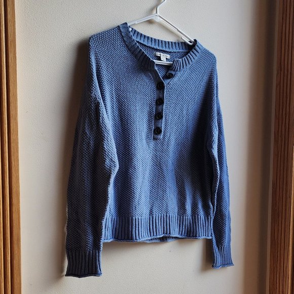 American Eagle Outfitters Cornflower Blue Half-Button Down Sweater Size Medium - Picture 5 of 16